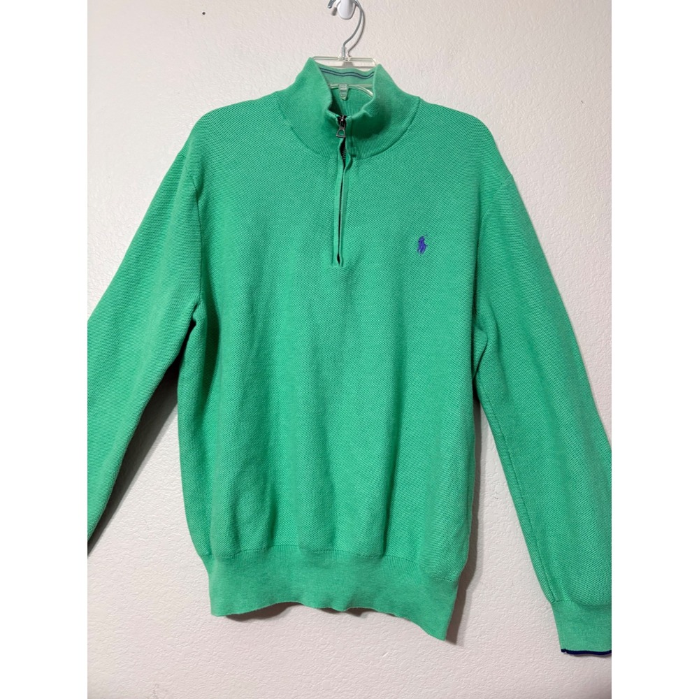 Polo Ralph Lauren Mens XXL Green Pima Cotton Quarter Zip Pullover Sweater